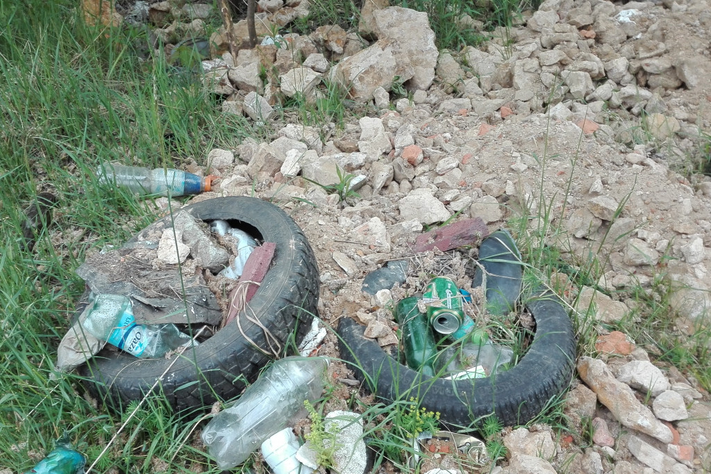 Spacer po parku Piny ze śmieciami w tle