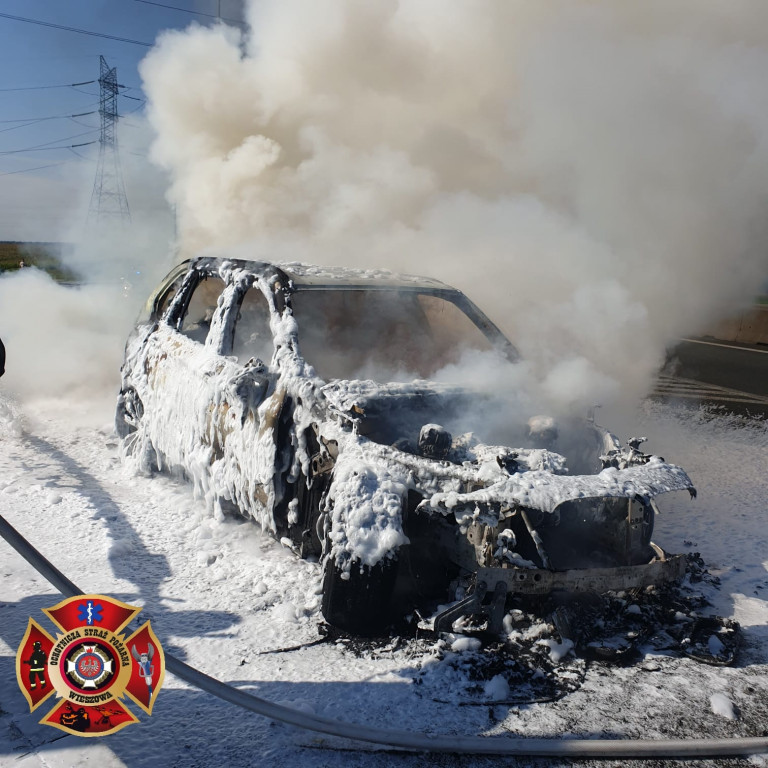 Pożar auta na autostradzie A1