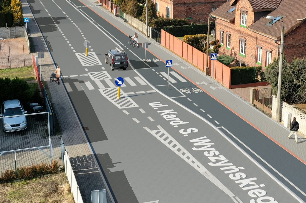 Tarnowskie Góry, ul. Wyszyńskiego z drogą rowerową