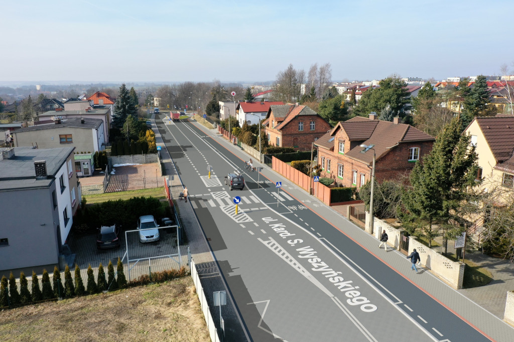 Tarnowskie Góry, ul. Wyszyńskiego z drogą rowerową