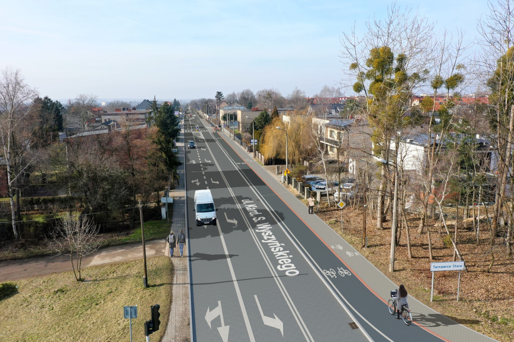 Tarnowskie Góry, ul. Wyszyńskiego z drogą rowerową