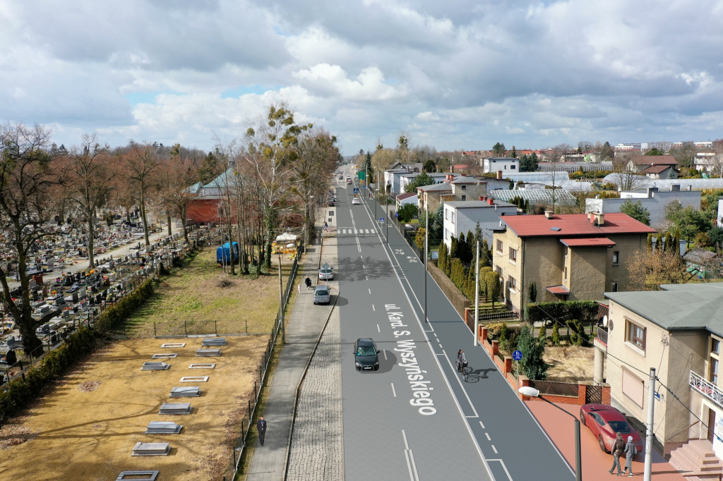 Tarnowskie Góry, ul. Wyszyńskiego z drogą rowerową