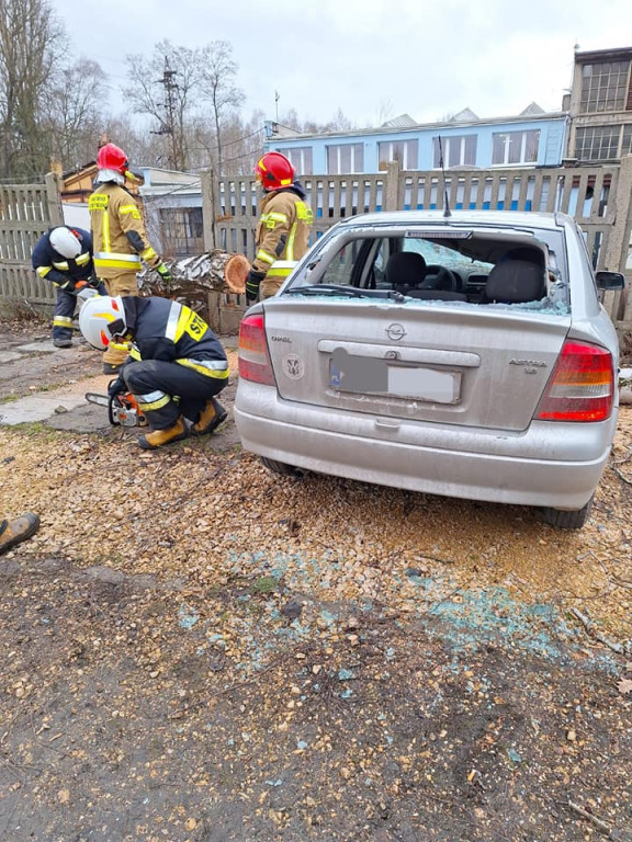 Silny wiatr. Łamią się drzewa, uszkodzone samochody