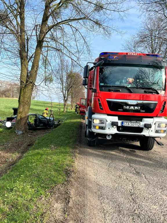 Próbował wyprzedzić, uderzył w drzewo