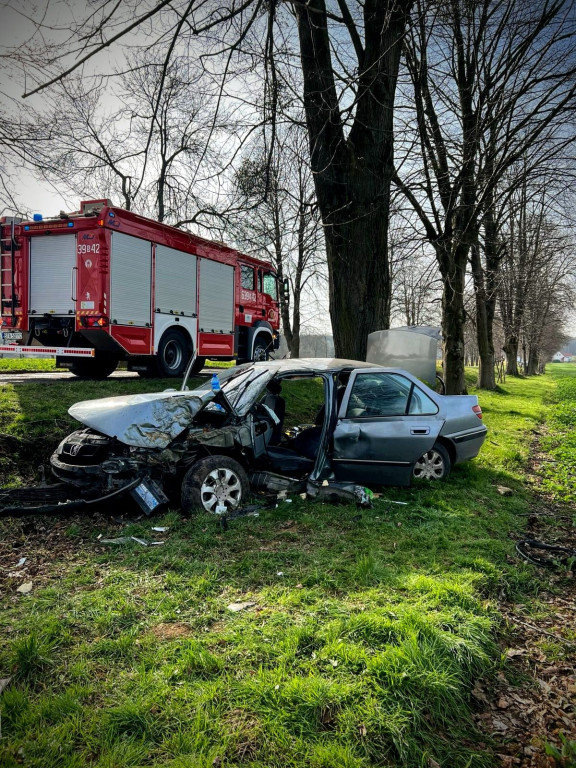 Próbował wyprzedzić, uderzył w drzewo