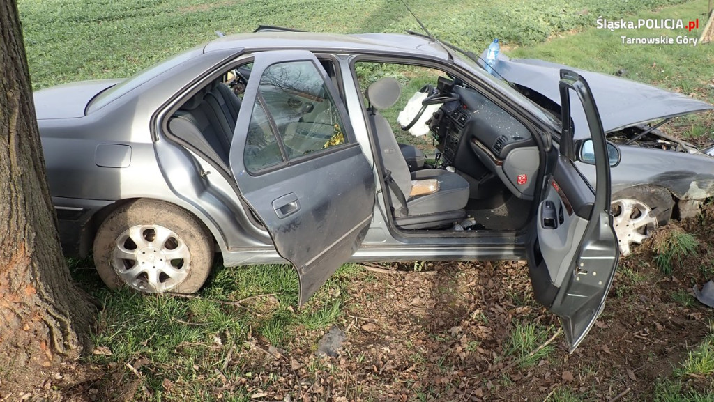 Próbował wyprzedzić, uderzył w drzewo