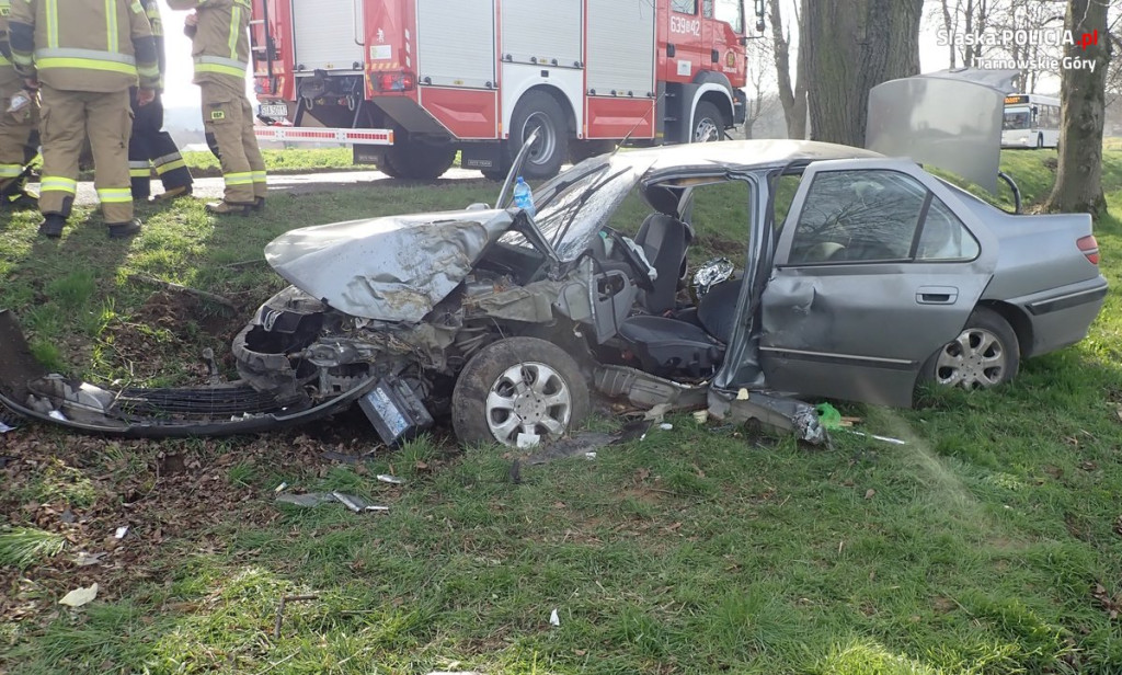 Próbował wyprzedzić, uderzył w drzewo