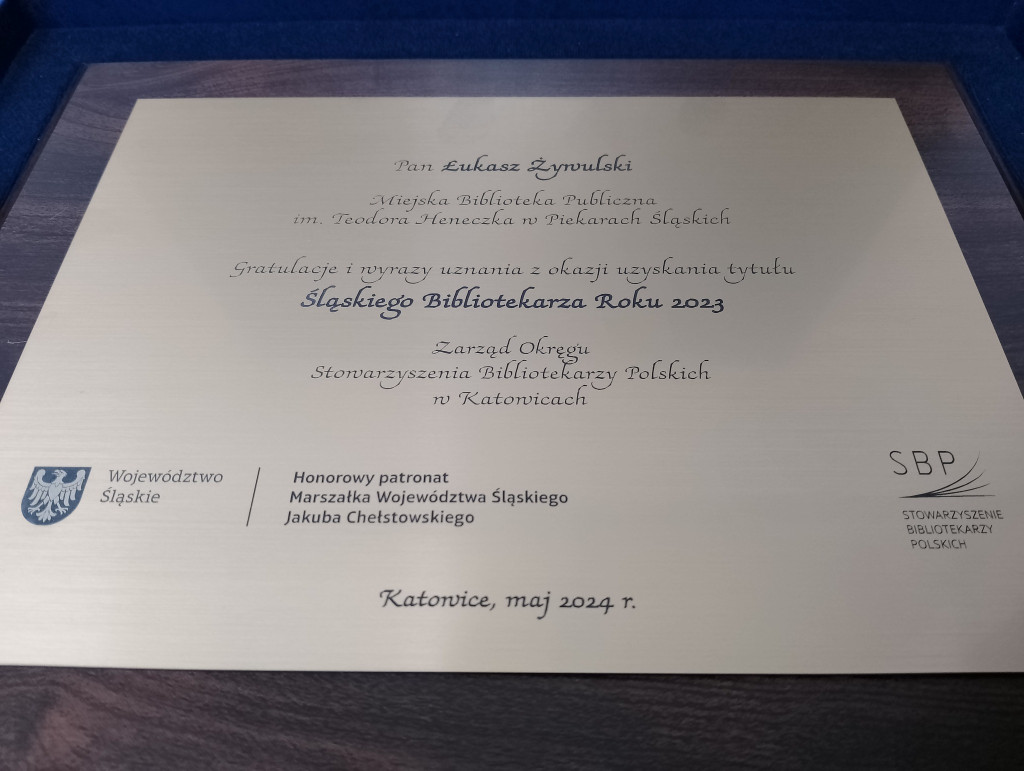 Piekary Śl. Łukasz Żywulski bibliotekarzem roku