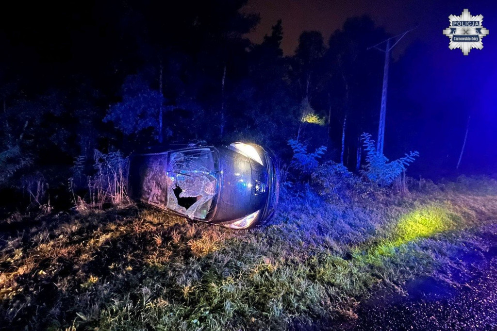 Miasteczko Śląskie. Wpadł w poślizg i dachował