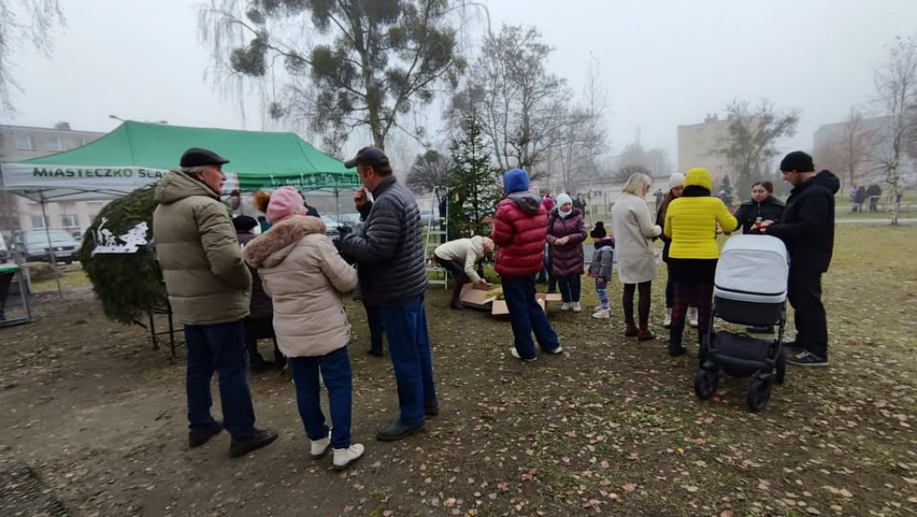 Strojenie choinki na osiedlowym skwerku seniora