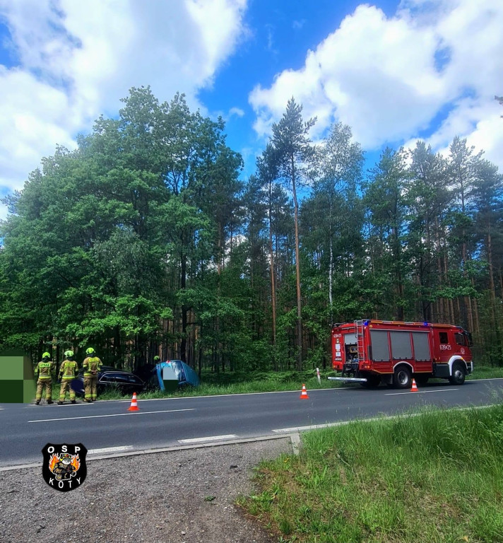 Dwa auta w rowie. Zderzenie na DK11 w Kotach