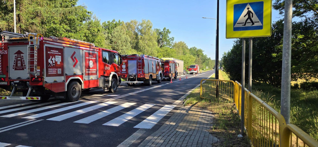 Były utrudnienia na DK 11. Pożar samochodu ciężarowego