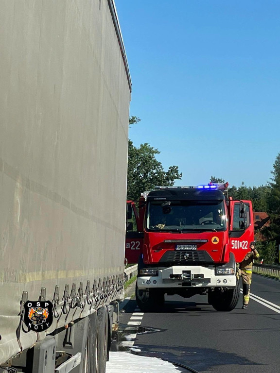 Były utrudnienia na DK 11. Pożar samochodu ciężarowego