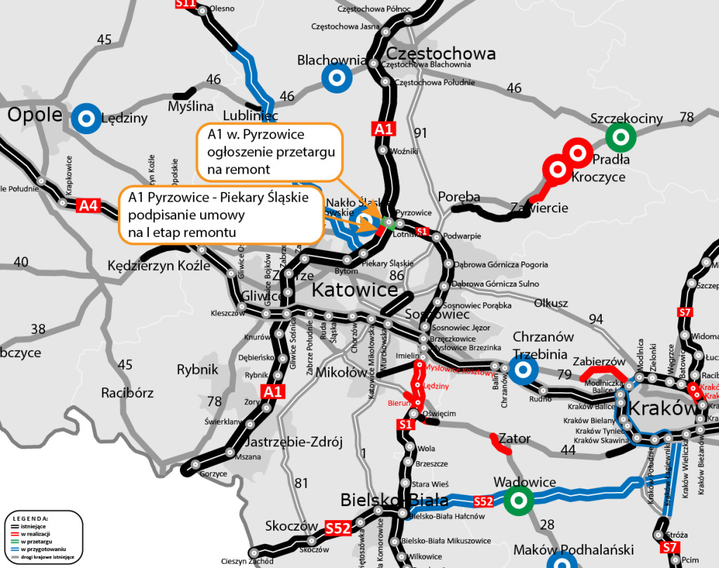 A1 Pyrzowice – Piekary Śląskie. Jest umowa na remont