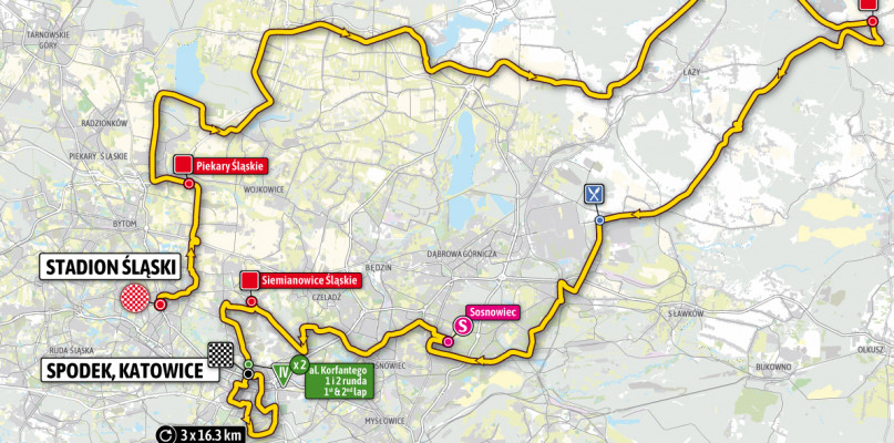 Do Piekar klarze wjadą od strony Brzezin Śląskich, pojadą przez Brzozowice-Kamień, Szarje, główną arterią miasta aż za Kozłową Górę, gdzie skręcą na Wymysłów. Ilustracja: TdP