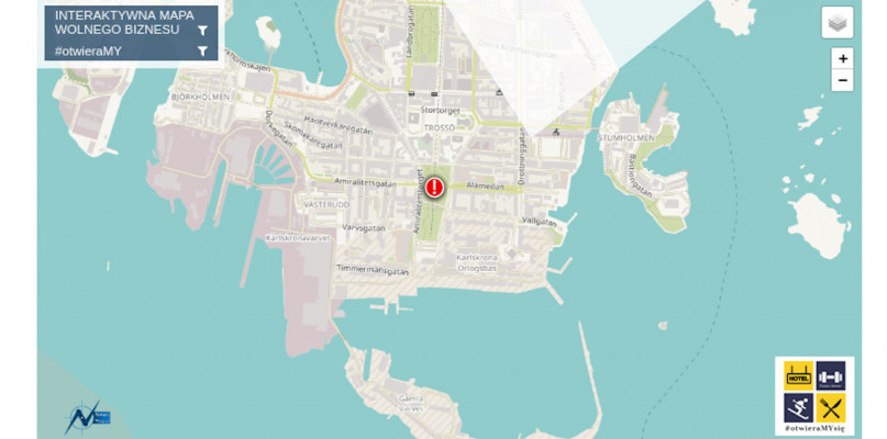 Po otwarciu strony znajdziemy mapę jednego z miast w Szwecji 