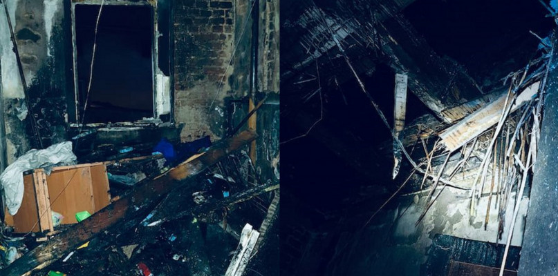 Jak mówią strażacy, spłonęła część stropu w budynku. Fot. Komenda Powiatowa Państwowej Straży Pożarnej w Tarnowskich Górach