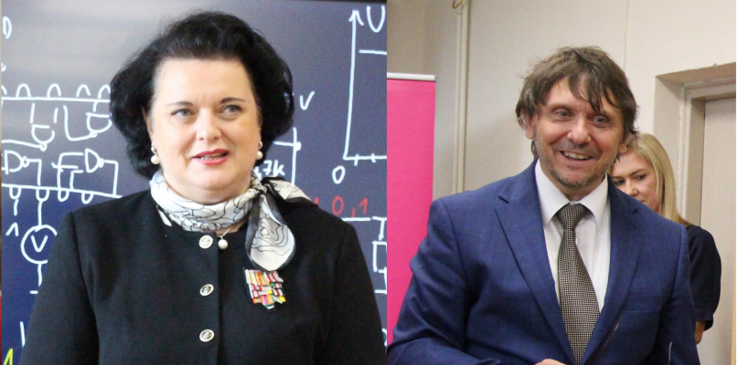 O nowej pracowni opowiadali uczniowie i nauczyciel Krzysztof Piasecki. Patronką przedsięwzięcia jest Barbara Dziuk. Fot. Alicja Jurasz