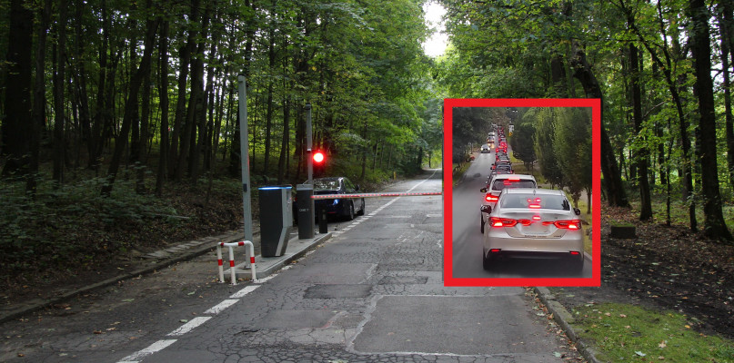 Szlabany przy wjeździe na teren GCR i parku Repeckiego rano powodują korki. Fot. Alicja Jurasz/archiwum prywatne 