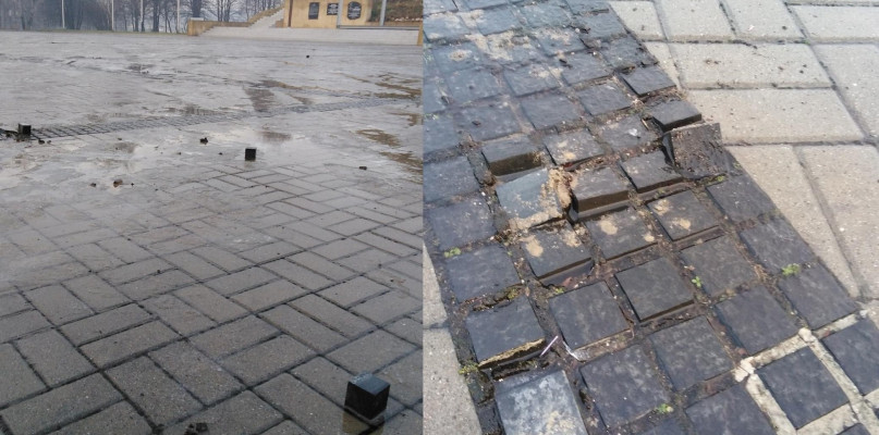 Zniszczona płyta przy Kopcu Wyzwolenia w Piekarach Śląskich. Fot. Archiwum K. Turzańskiego 