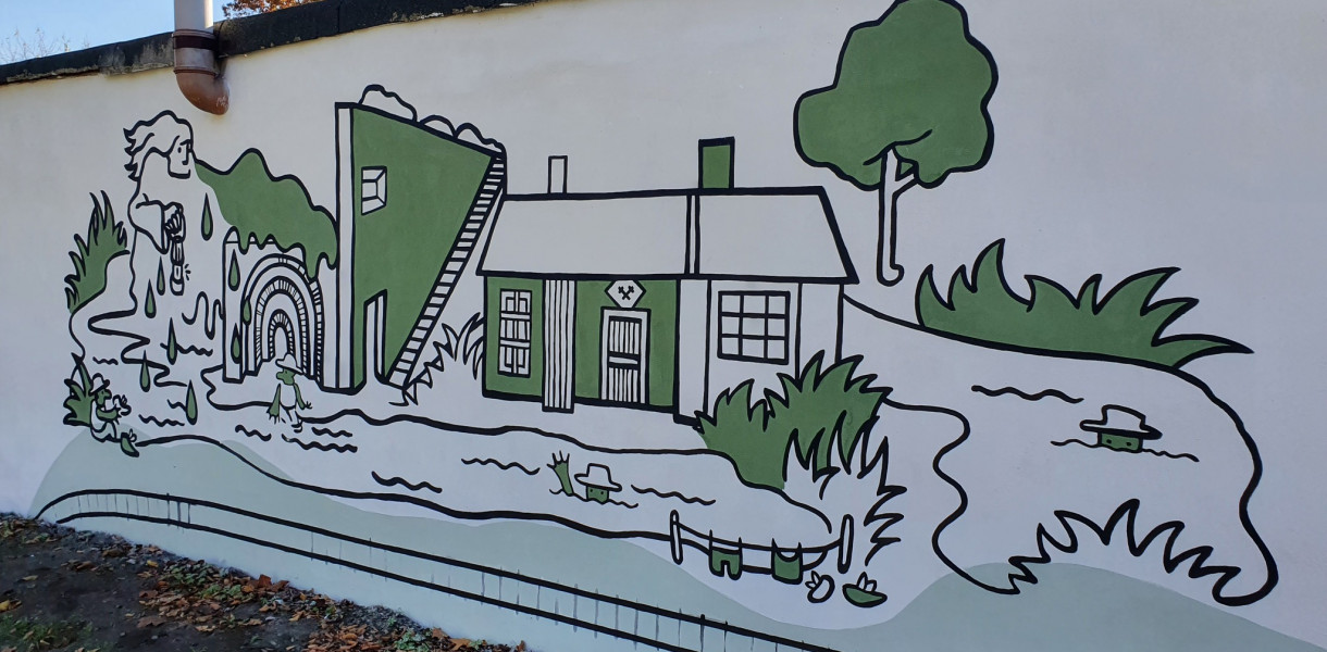 Przy parku Rubina powstał pierwszy mural w Miasteczku Śląskim. Przedstawia zabytki i ciekawe miejsca w mieście. Fot. Archiwum UM