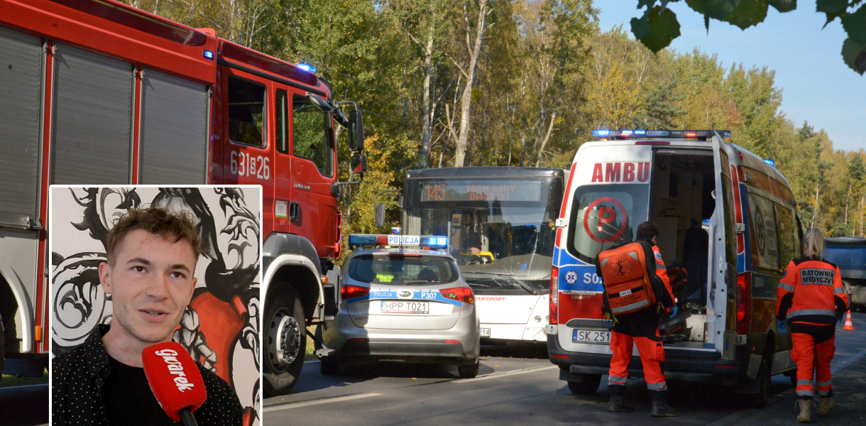 Horror przeżyli pasażerowie autobusu linii 145, który we wtorek jechał z Miasteczka Śląskiego do Tarnowskich Gór. 5 osób trafiło do szpitala. Mogło być znacznie gorzej, gdyby nie Łukasz Stolarczyk. Fot. Jarosław Myśliwski