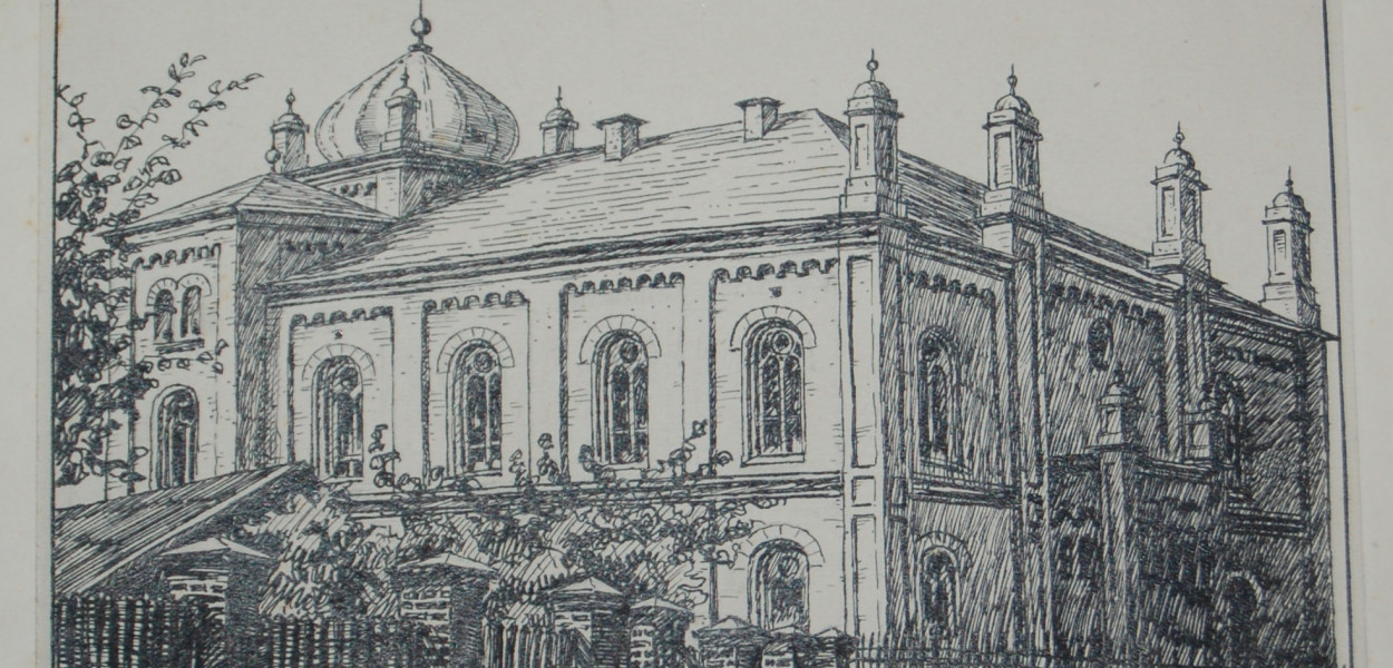 Synagoga w Tarnowskich Górach, Adolf Mund,1921 r., papier/rysunek tuszem.  Ze zbiorów Muzeum w Tarnowskich Górach