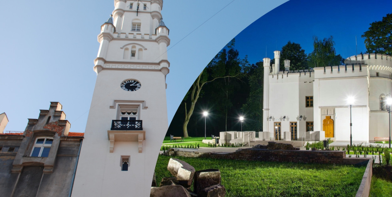 Odnowiona wieża w pałacu w Nakle Śląskmi i oficyna pałacu Tiele-Wincklerów. Fot. Gwarek/UM Bytom