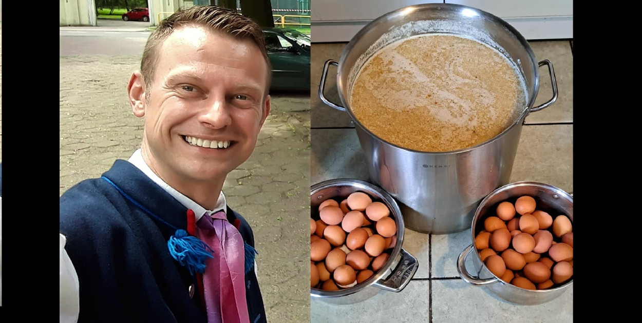 Łukasz Wylężek zaprasza na żur. Przygotował 150 litrów i 100 jajek. Fot. Archiwum