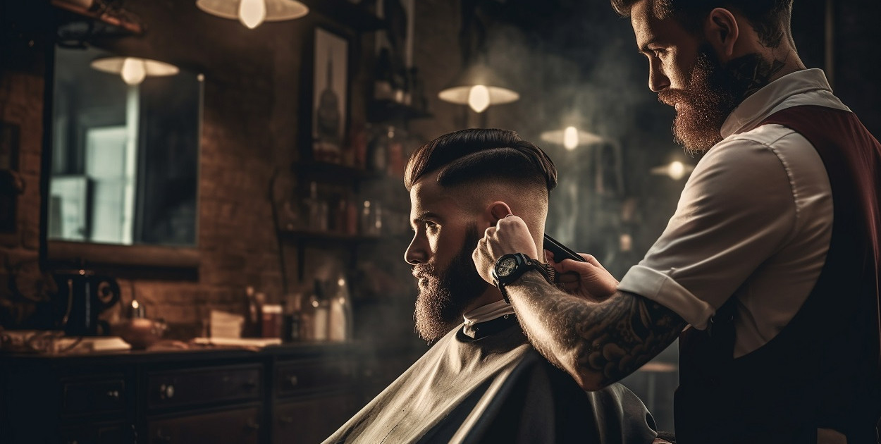 Właściciel salonu fryzjerskiego wykonujący usługę fryzjerską