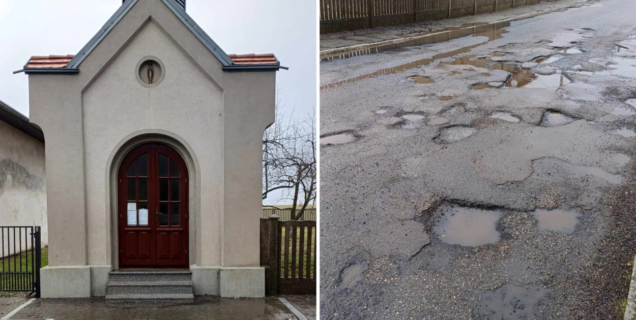 Kaplica w Laryszowie niszczeje przez dziury w drodze. Fot. Archiwum R. Kubika 