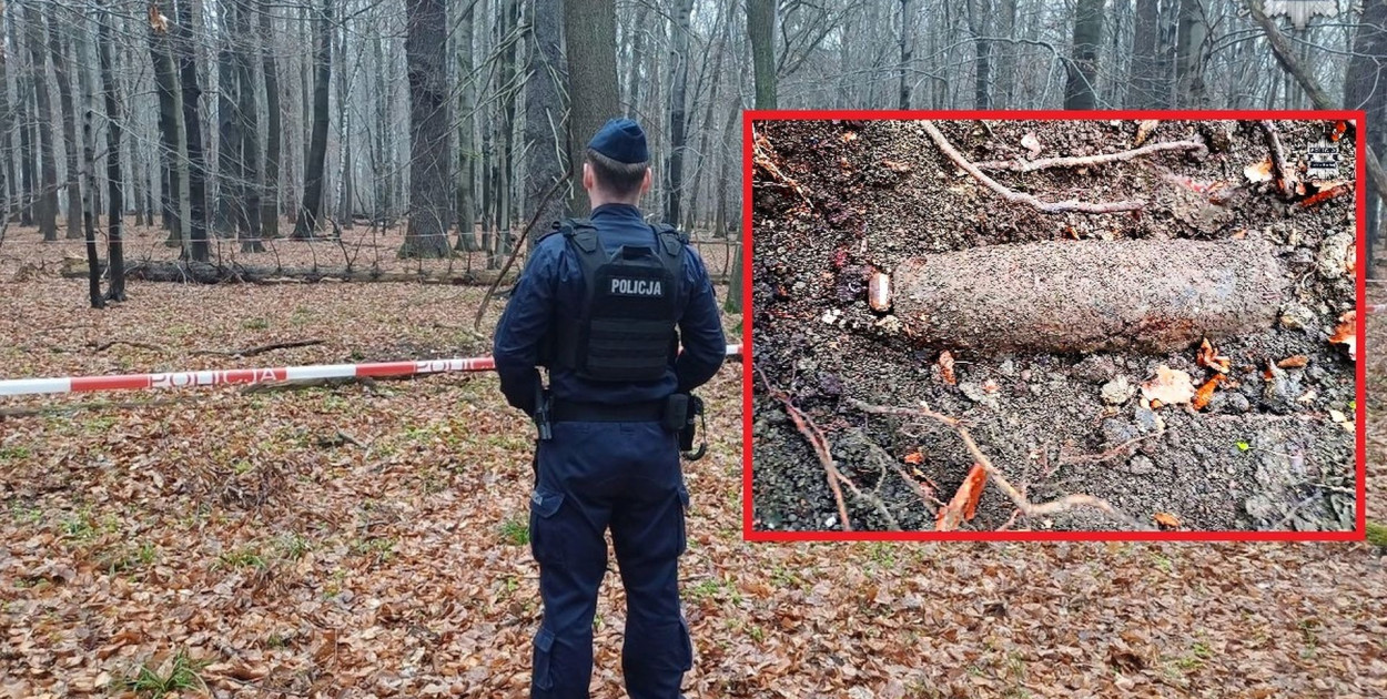 W parku Repeckim w Tarnowskich Górach znaleziono dwa niebezpieczne niewybuchy z czasów II wojny światowej. Fot. Policja Tarnowskie Góry