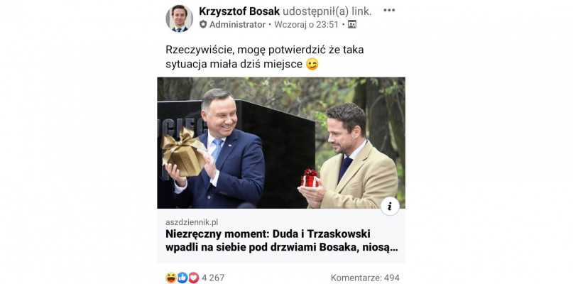 Przychodzi Duda do Bosaka i spotyka Trzaskowskiego. Fot. Twitter