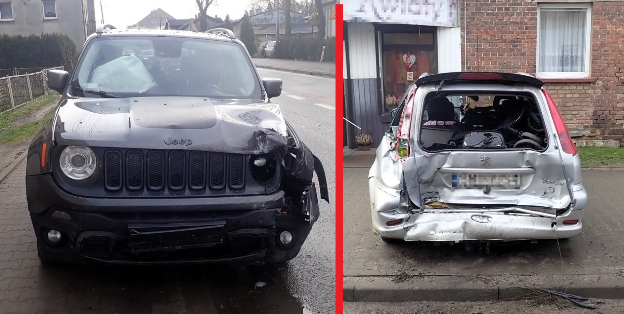 Jeepem w peugeota. Ofiara wypadku trafiła do szpitala. Fot. Policja Tarnowskie Góry