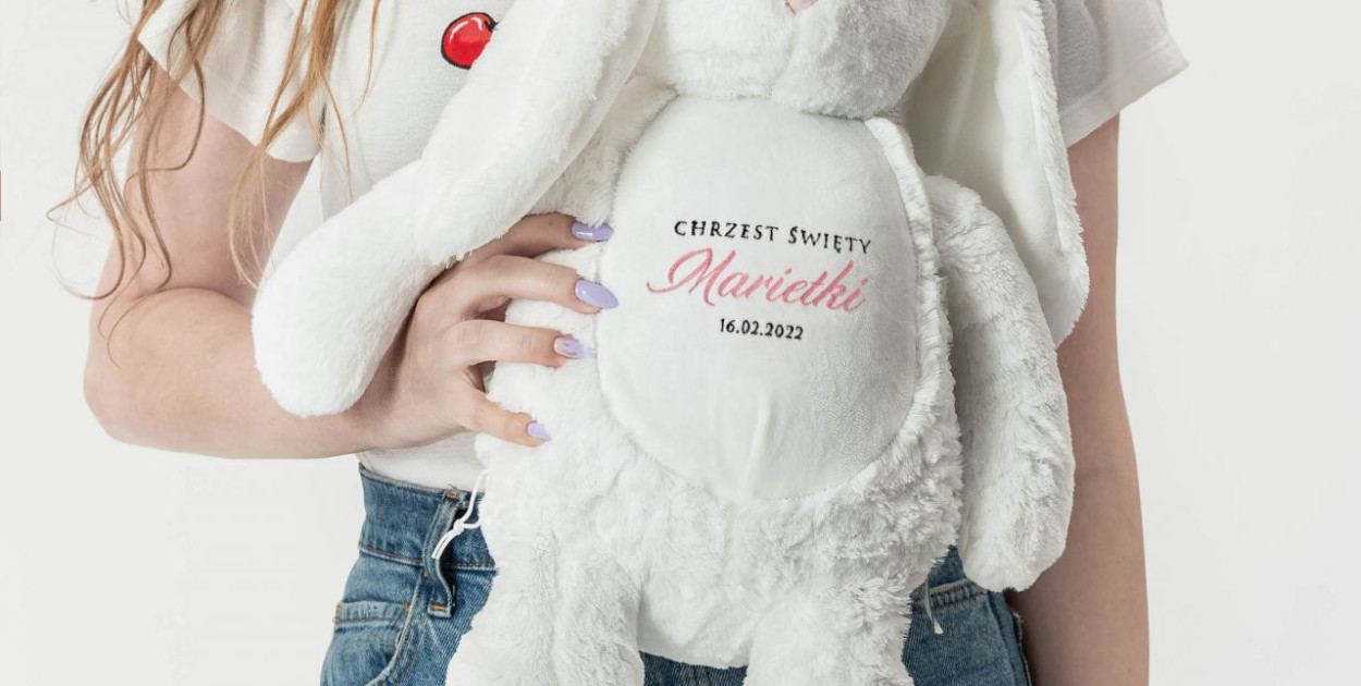 Personalizowany królik MASKOTKA NA CHRZEST dla dziewczynki