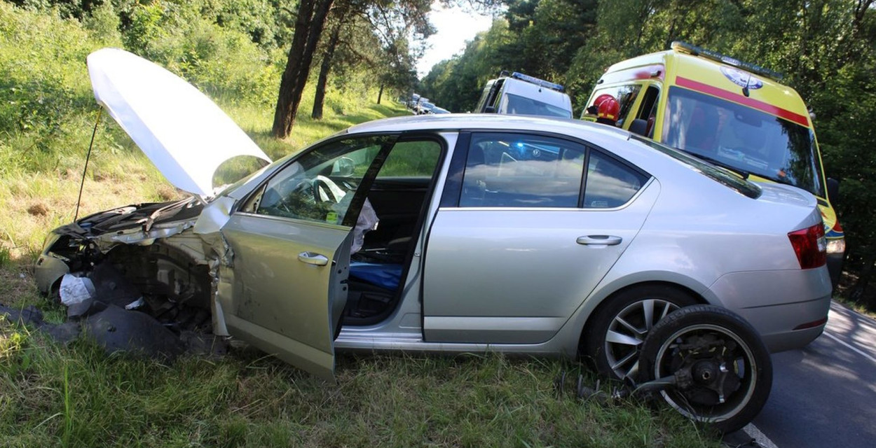 Do zderzenia doszło pomiędzy Tarnowskimi Górami a Miasteczkiem Śląskim, na wysokości zalewu Nakło-Chechło. Fot. Policja Tarnowskie Góry