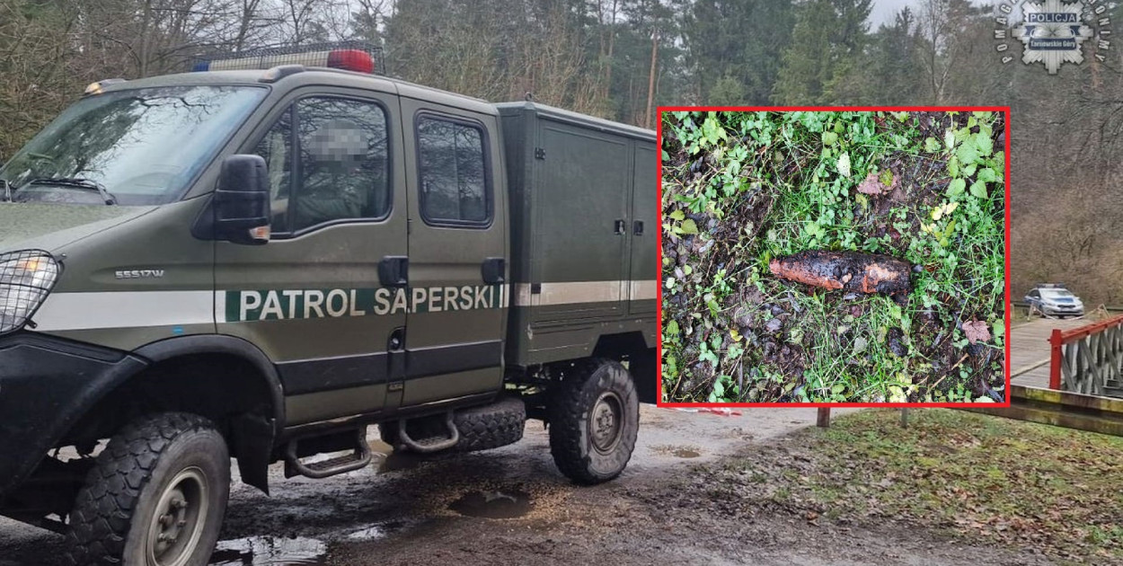 Magnesem wyciągnął pocisk z rzeki Mała Panew. Akcja policji z Tworoga i saperów. Fot. Policja Tarnowskie Góry