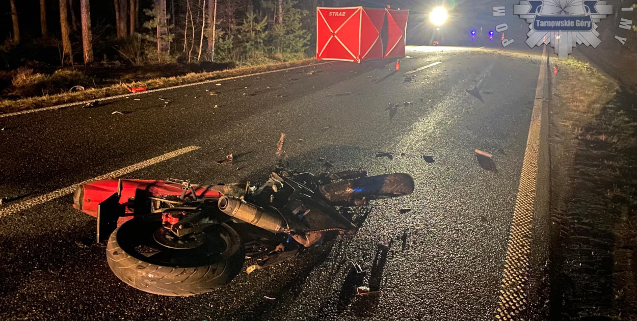 Wypadek z motocyklem. Zginął 18-latek. Fot. Policja Tarnowskie Góry