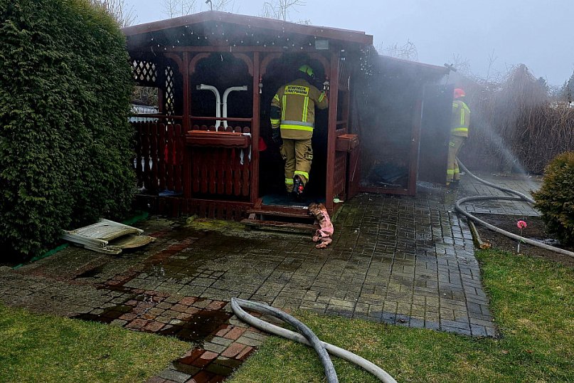 Pożar altany na ogródkach działkowych przy Opatowickiej