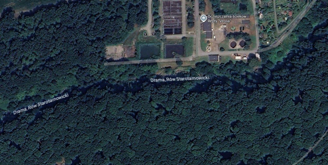 W rejonie potoku Starotarnowickiego przy Parku Repeckim od pewnego czasu wyczuwalny jest nieprzyjemny zapach. Mieszkańcy Tarnowskich Gór zgłaszają problem, który trafił także na biurko radnego miejskiego Pawła Sienko. Fot. Google Maps