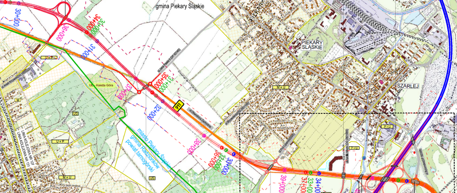 Plan orientacyjny odcinka S11 od węzła Radzionków do węzła Piekary Śląskie. Rys. Archiwum GDDKiA